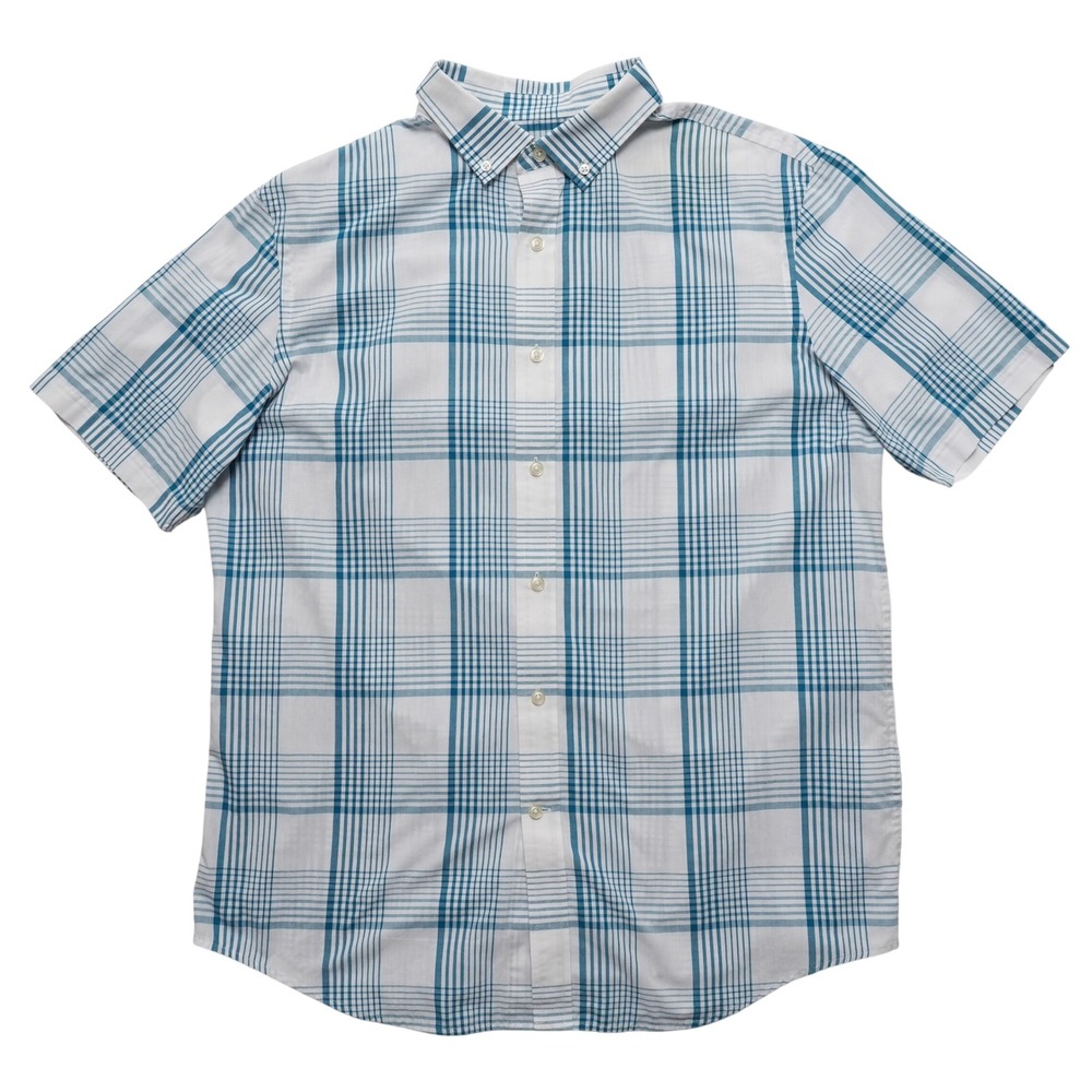 Club Room Button Down Mens Medium Blue Plaid Short‎ Sleeve Shirt
